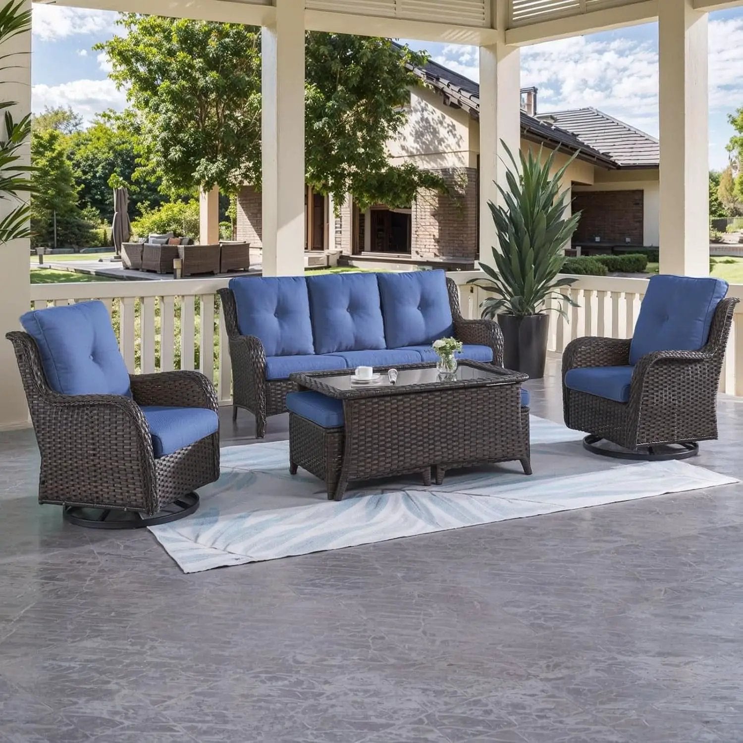 6 Piece Outdoor Patio Furniture Set With Swivel Chairs from PriceLows™