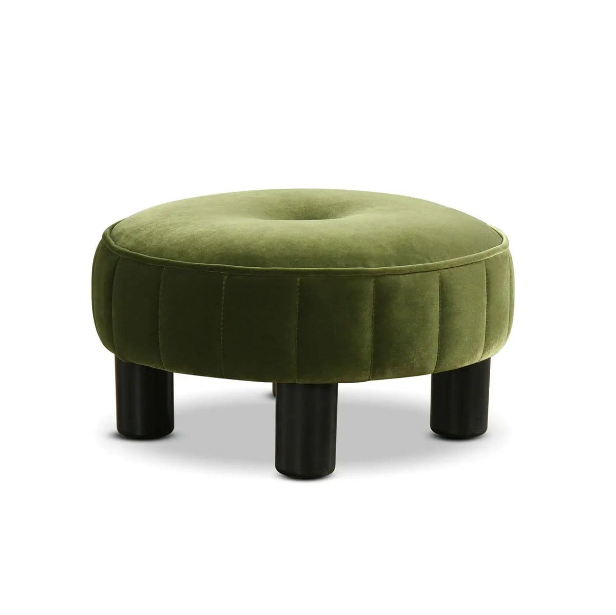 Riley Round Footstool Ottoman | 16 x 16 x 9 in | Fabric & Plywood | Olive Green