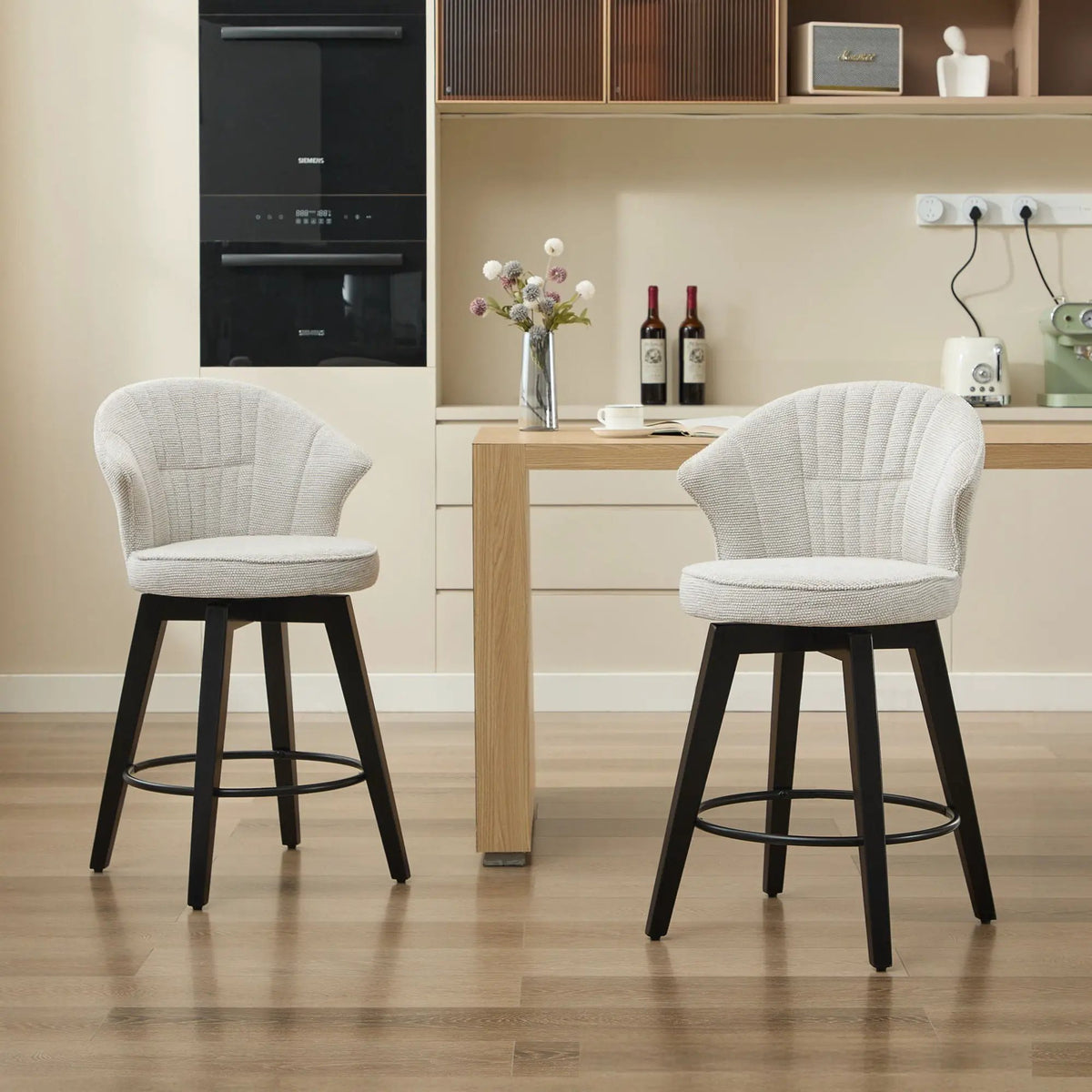 Wing Back Swivel Bar Stools | Set Of 2 | 360 Degree Silent Swivel | Adjustable Leveling Feet