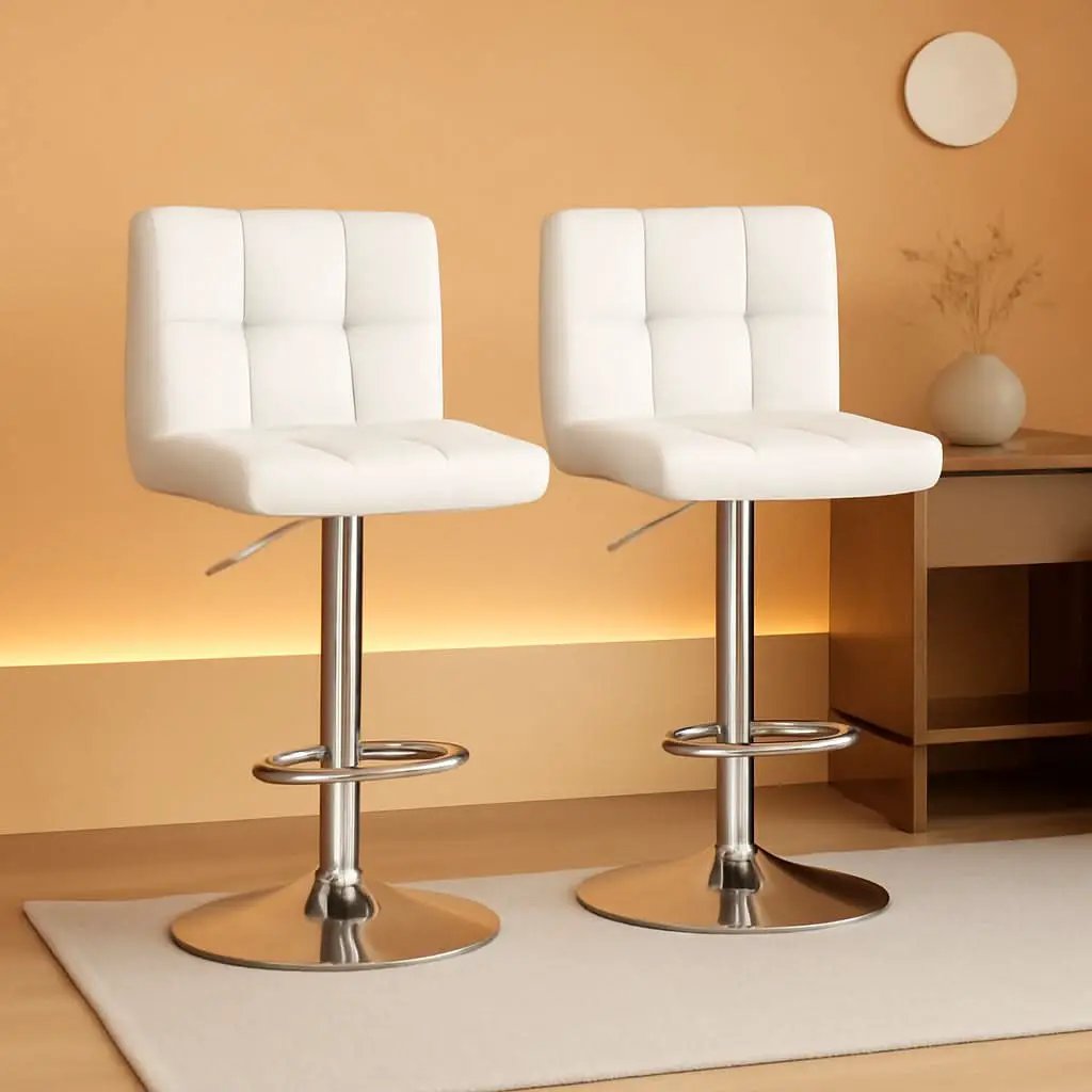 White PU Leather Swivel Bar Stool Set Of 2 Adjustable Height from PriceLows™