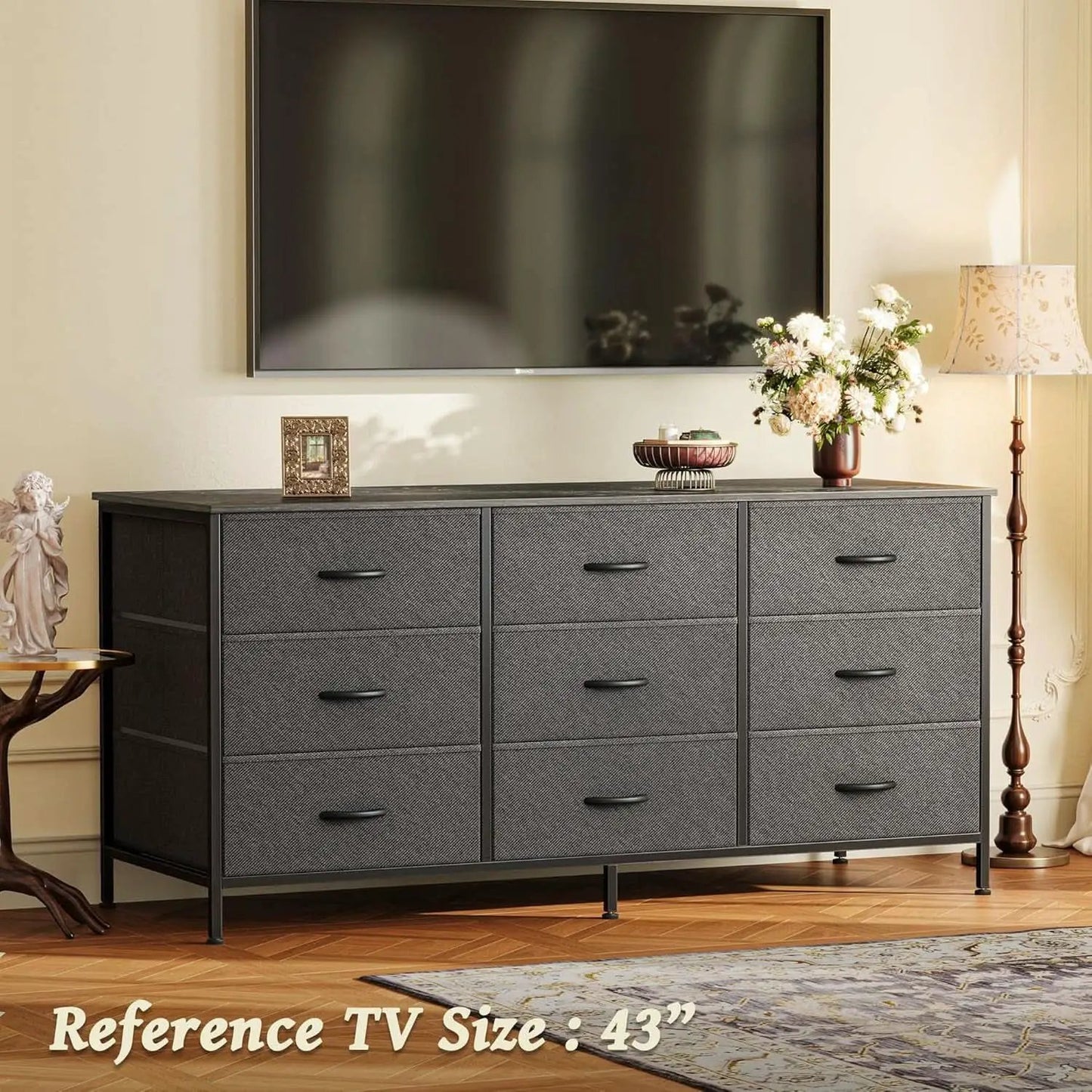 47 Inch 9 Drawer TV Stand Dresser For 50 55 Inch TVs Black from PriceLows™