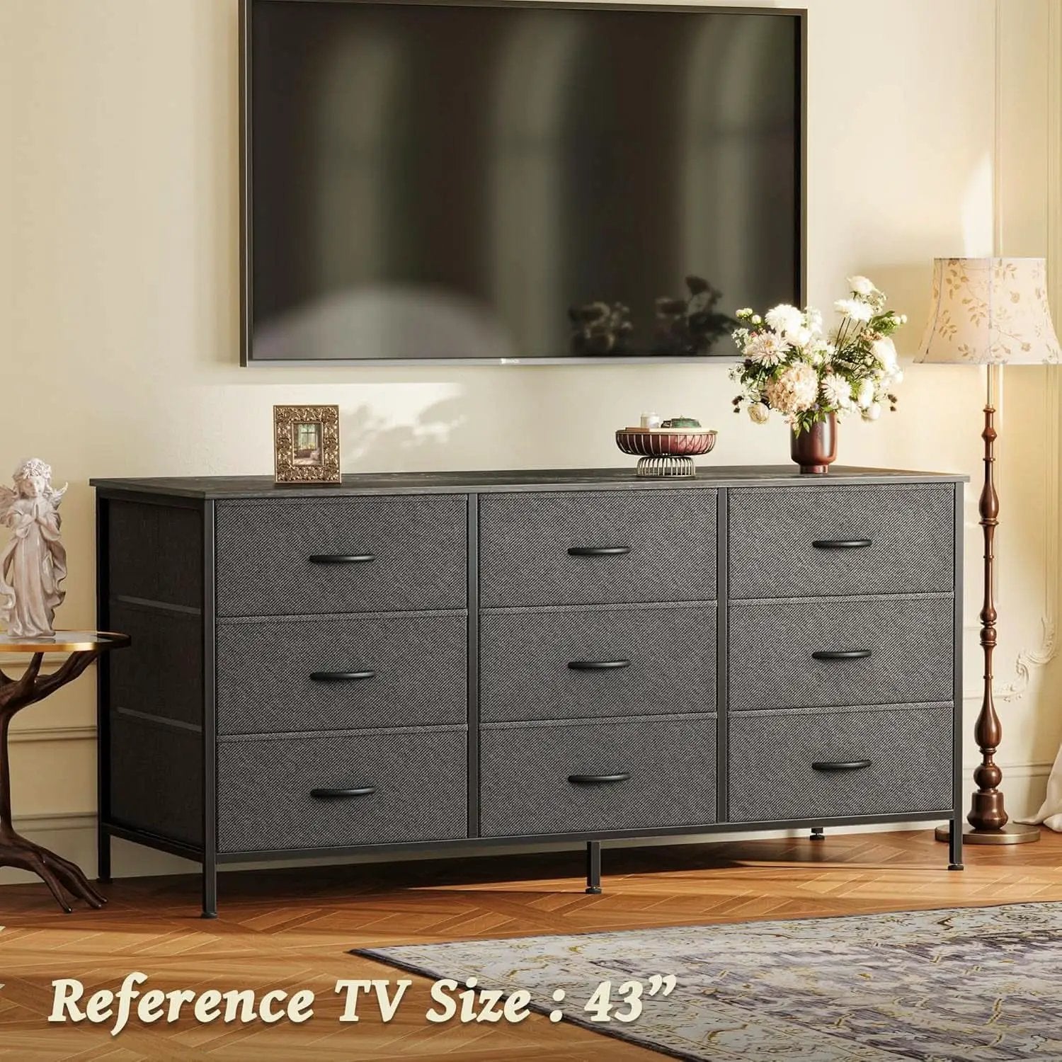 47 Inch 9 Drawer TV Stand Dresser For 50 55 Inch TVs Black from PriceLows™