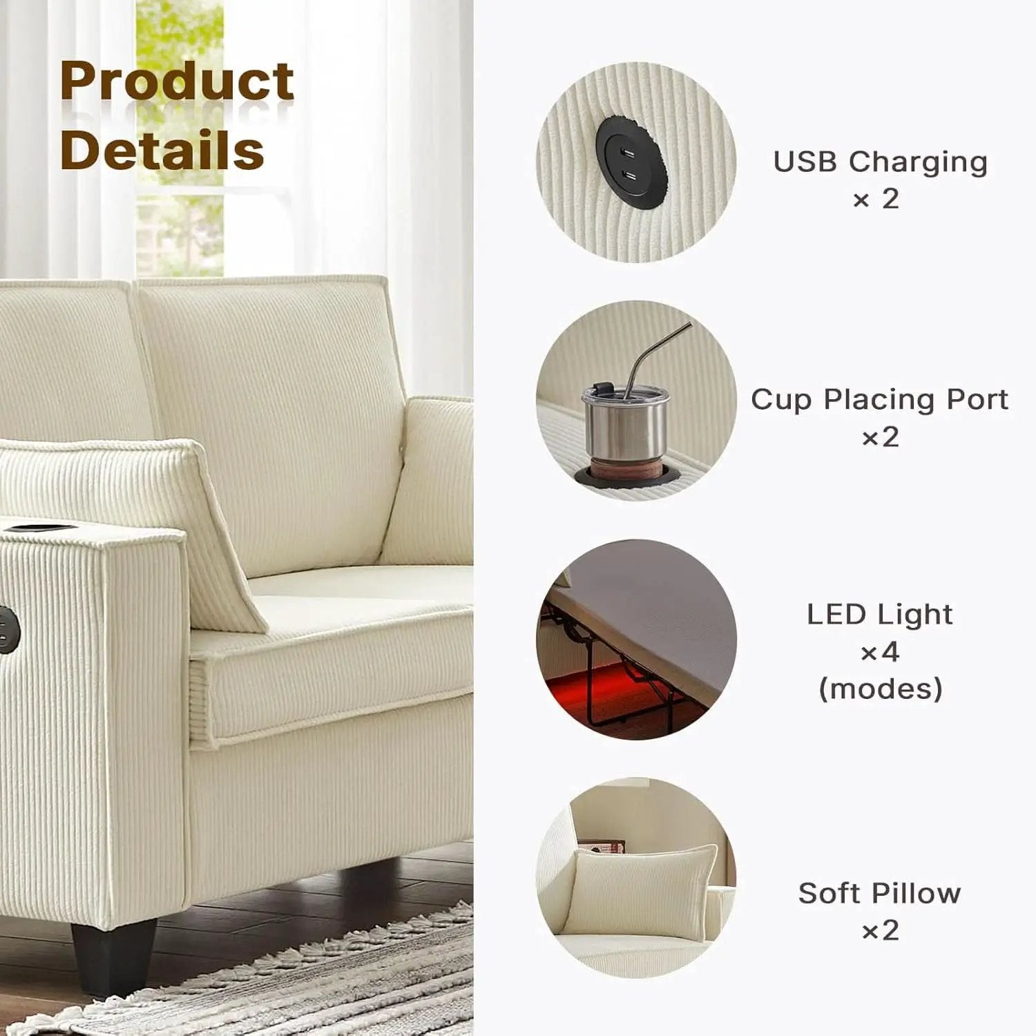 Beige 65-Inch Sleeper Sofa Bed, 2-in-1 Convertible from PriceLows™