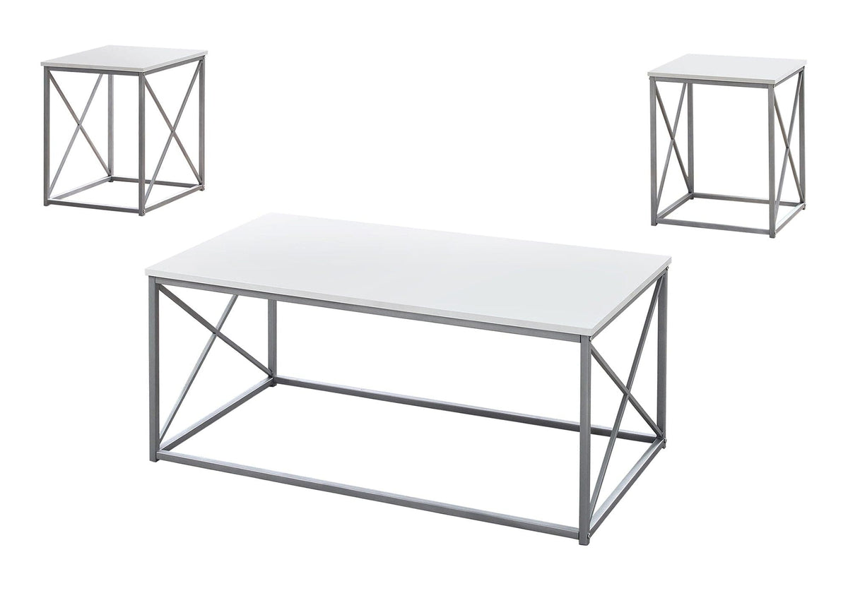 Table Set, Coffee, End, Side, Accent, Living Room, Contemporary, Modern (Set of 3) - | 42.25 x 22 x 18.25 in | Metal | White