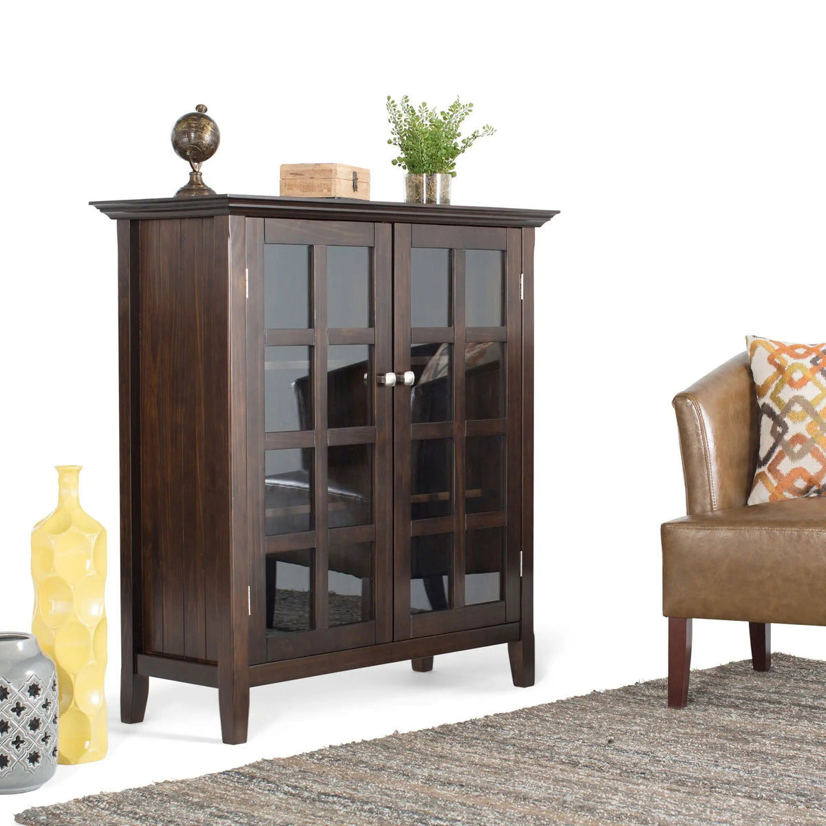 Acadian Storage Cabinet | Medium Handcrafted Solid Wood | Two Glass Doors | Two Adjustable Shelves