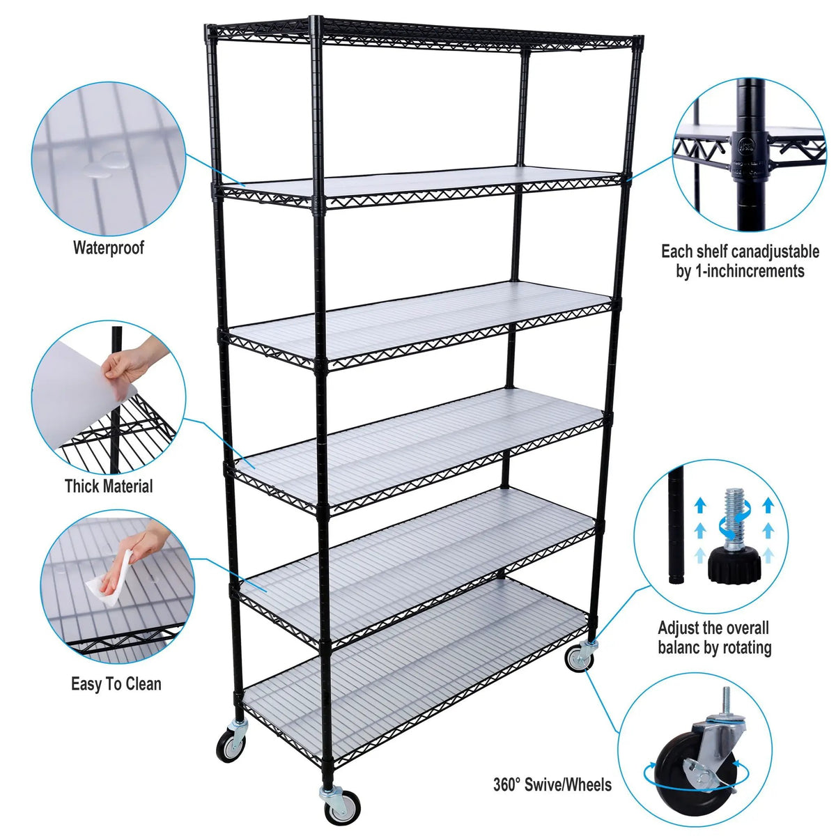 6 Tier Wire Shelving Unit | 6000 Lb Capacity | NSF Metal Rack | Adjustable Shelves