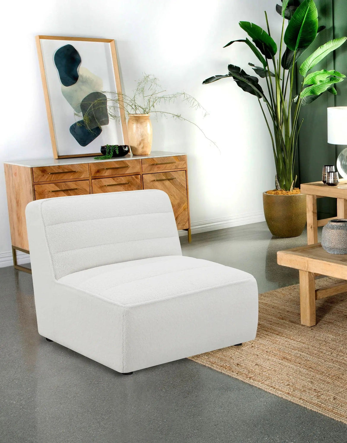 Sunny Upholstered Armless Chair | 34.5 x 37.5 x 32 in | Home Furniture | Natural