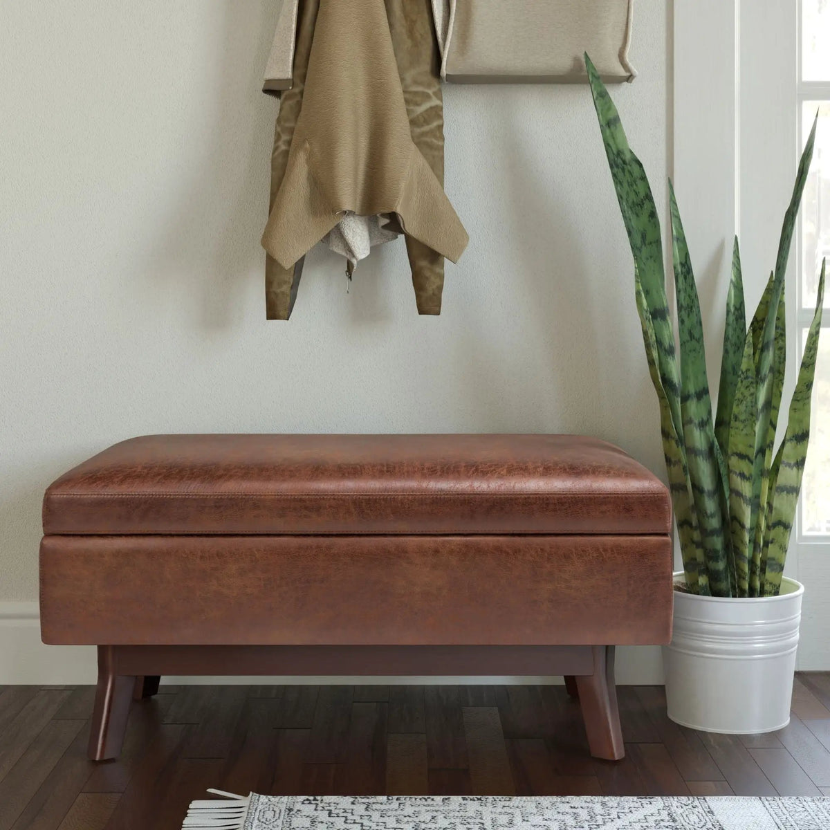Storage Ottoman | Rectangular Design | Solid Wood Frame | Lift Top