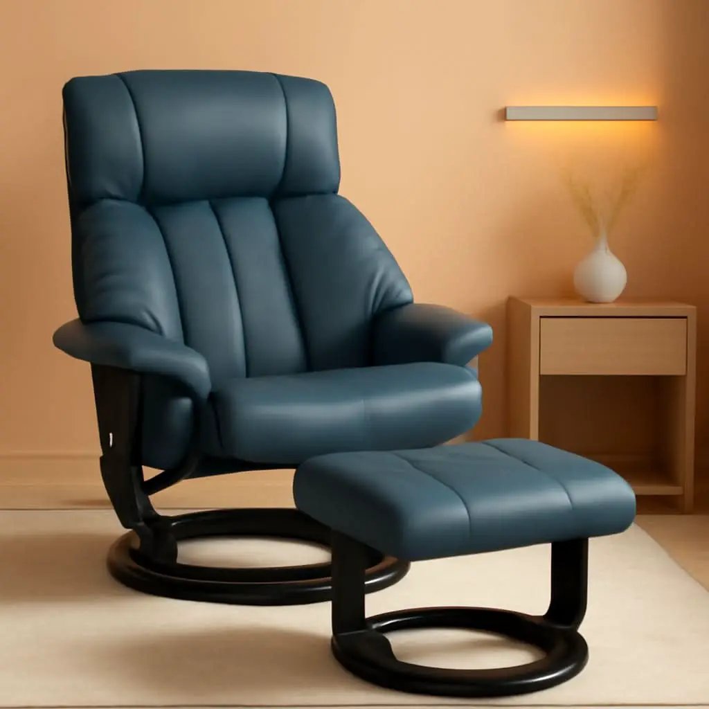 Blue Massage Recliner Chair With 360 Swivel Ottoman from PriceLows™