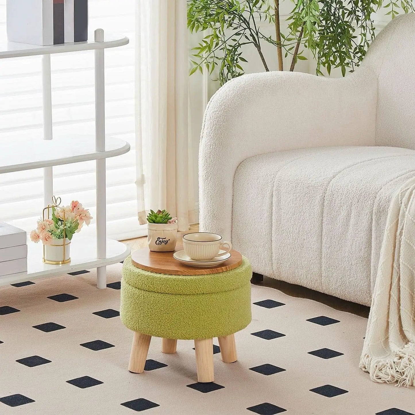 Storage Ottoman Round Footstool Velvet Modern Utility from PriceLows™