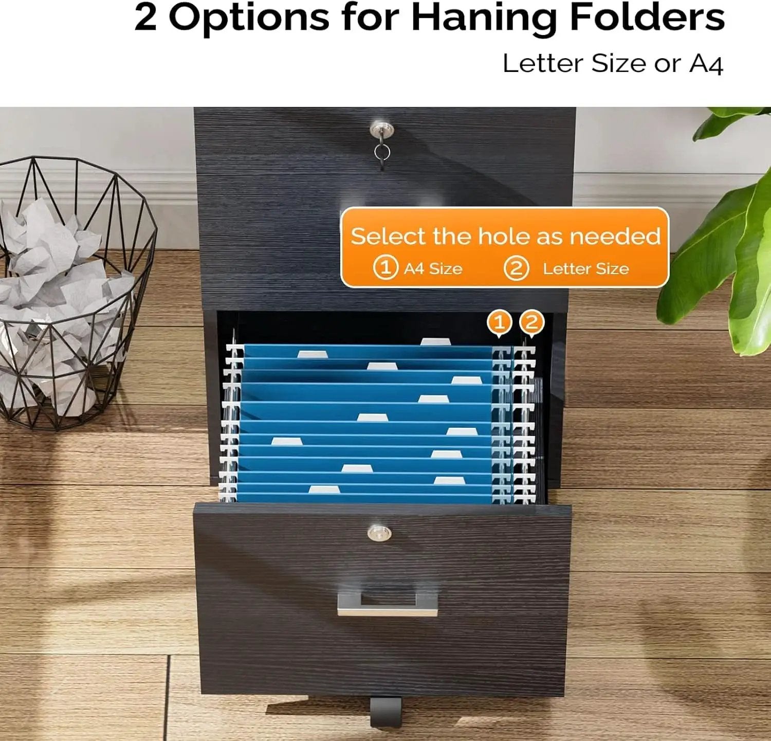 2 Drawer Rolling File Cabinet With Lock For Letter Size Folders Under Desk Black from PriceLows™