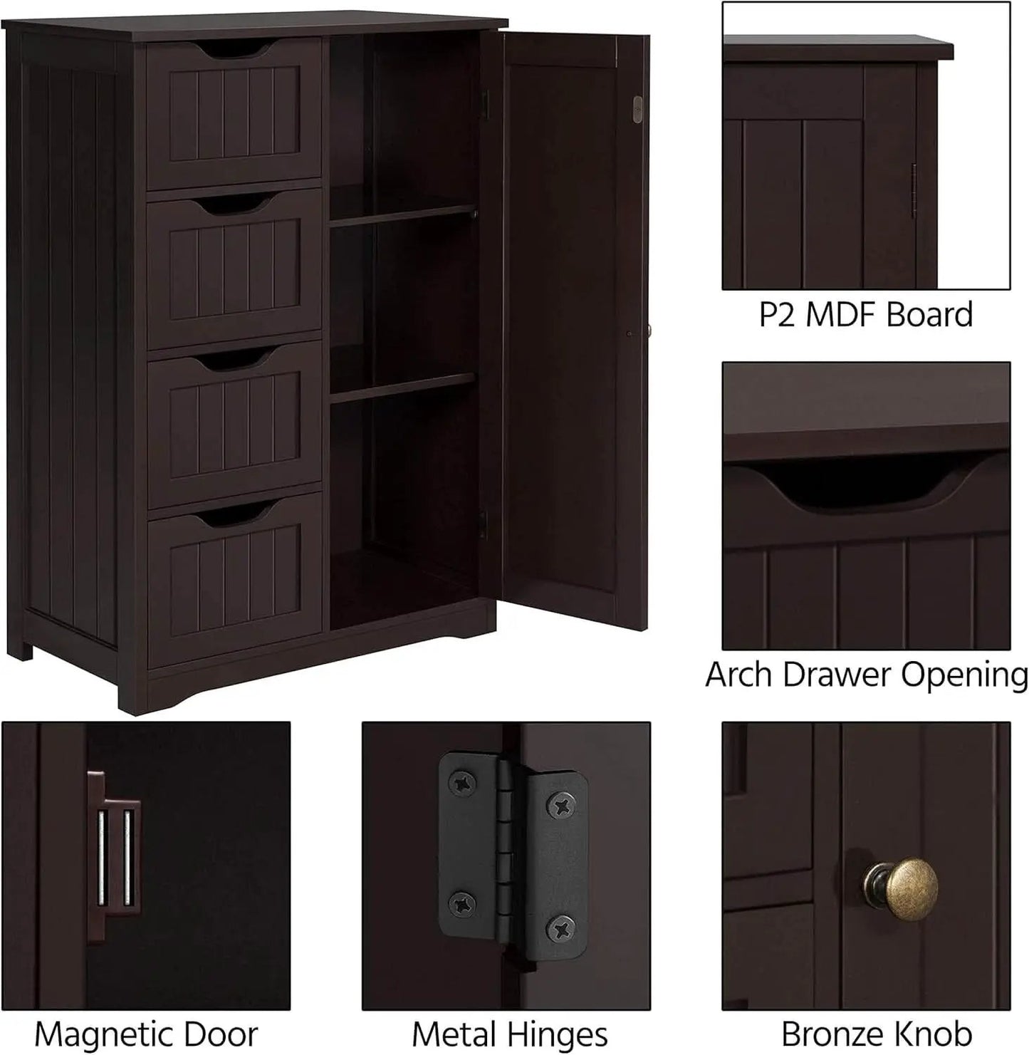 Brown Wooden Bathroom Floor Cabinet With 4 Drawers from PriceLows™