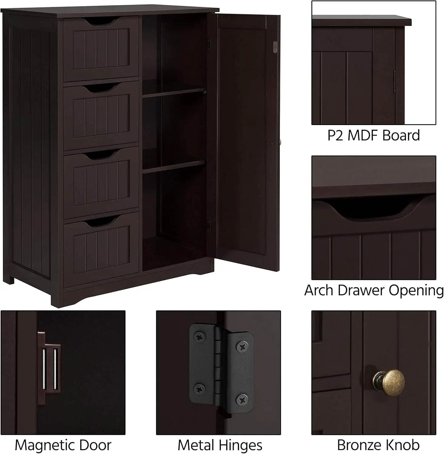 Brown Wooden Bathroom Floor Cabinet With 4 Drawers from PriceLows™