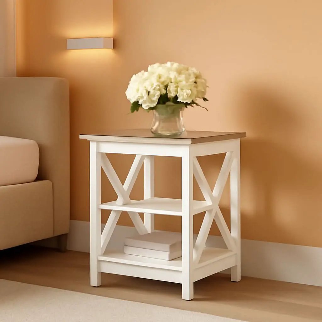 Rustic Ivory End Table Set Of 2 With Shelves 23.6 Inch from PriceLows™
