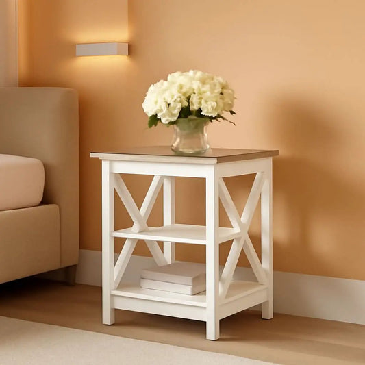 Rustic Ivory End Table Set Of 2 With Shelves 23.6 Inch from PriceLows™