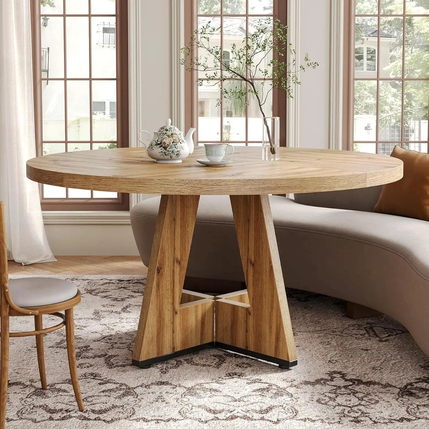 Round Dining Table 47 Inch For 4 To 6 With Wooden Pedestal from PriceLows™