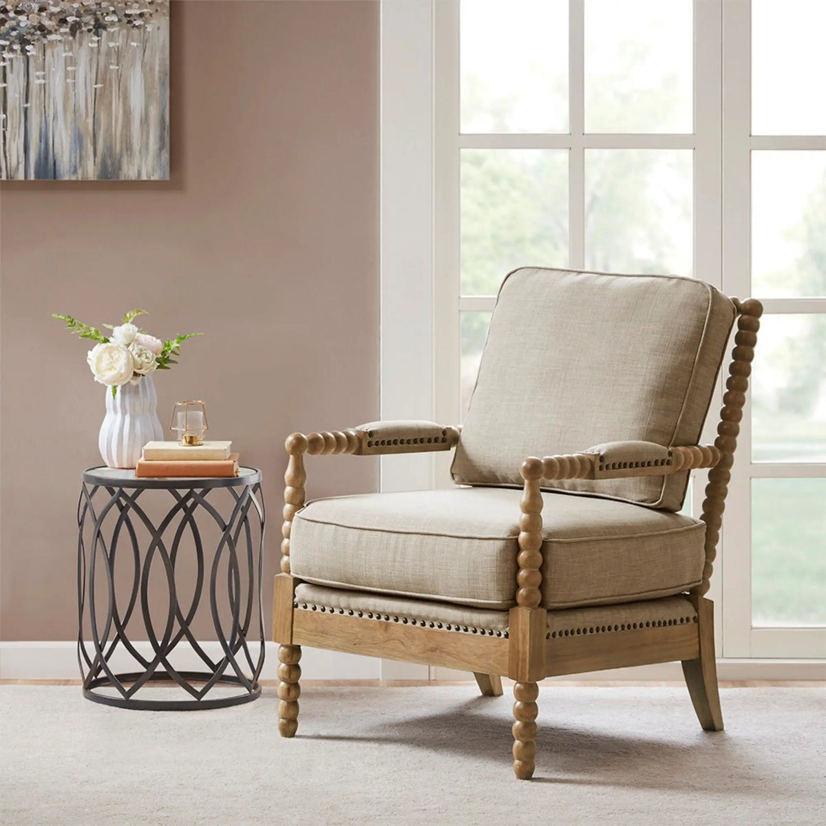 Madison Park Arm Chair | Open Back Spindle Design | Padded Armrests | Casual Style