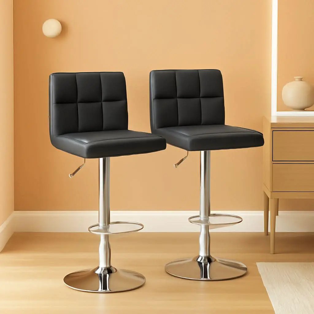 Black PU Leather Adjustable Swivel Bar Stools Set Of 2 from PriceLows™