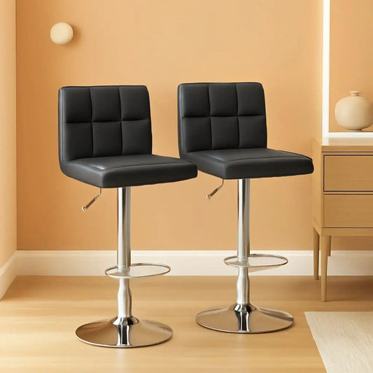 Black PU Leather Adjustable Swivel Bar Stools Set Of 2 from PriceLows™