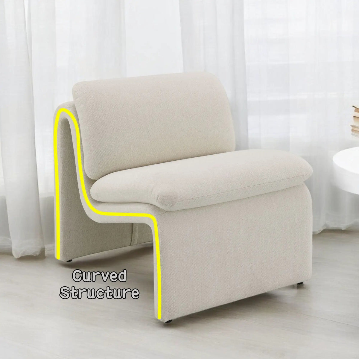 Jaeda Curved Accent Chair | Premium Fabric | Full Foam Cushions | Wooden Inner Frame