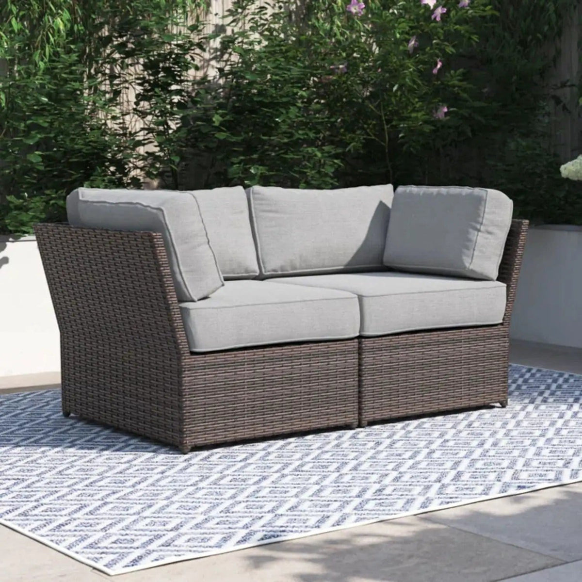 Outdoor Wicker Loveseat With Cushions Patio Seating Wicker - | Loveseat | Wicker & Aluminum | Brown