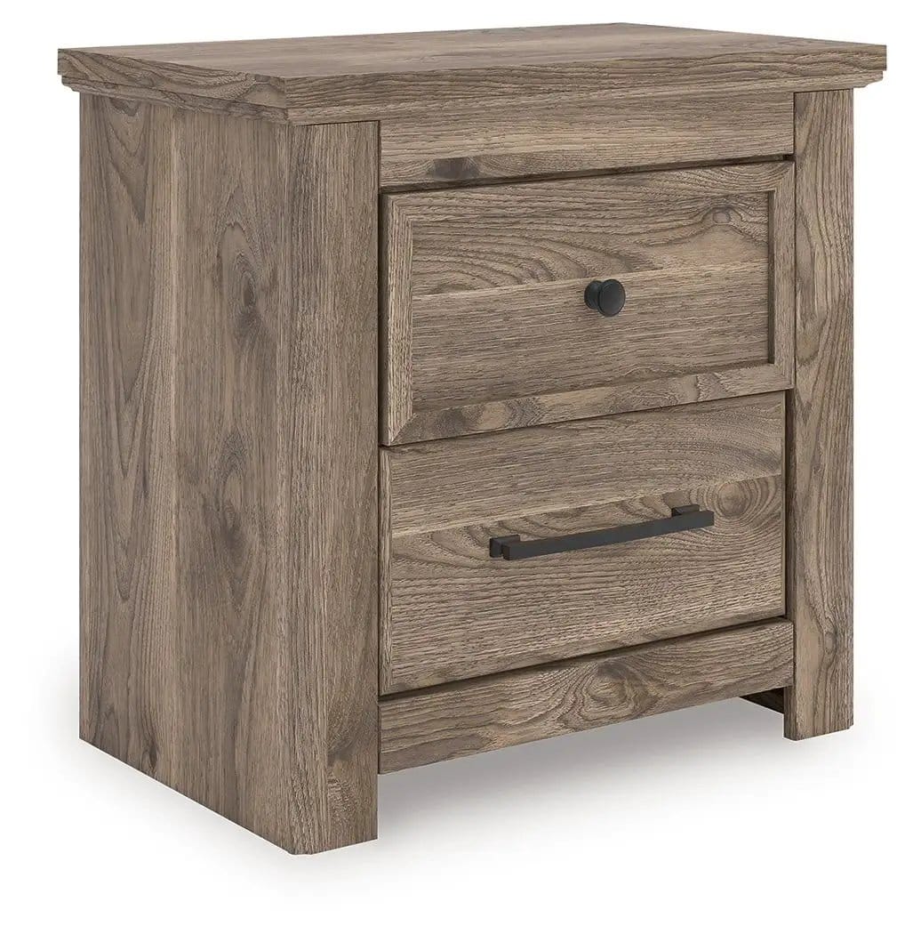 Rusticott Two Drawer Night Stand Nightstands w/ Charging Station | 26.1 x 16.06 x 25.35 in | Engineered Wood & Linen | Brown