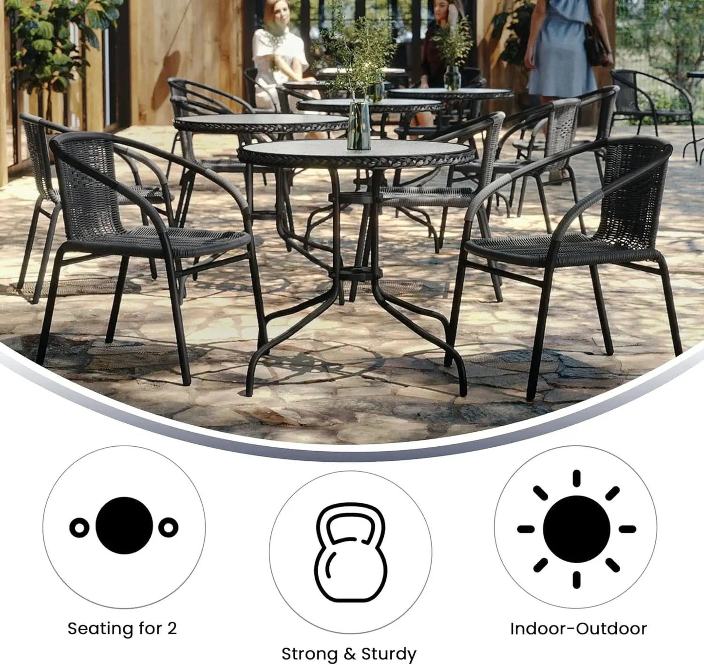 3-Piece Patio Dining Set With Round Glass Table And Stackable Rattan Chairs Gray from PriceLows™
