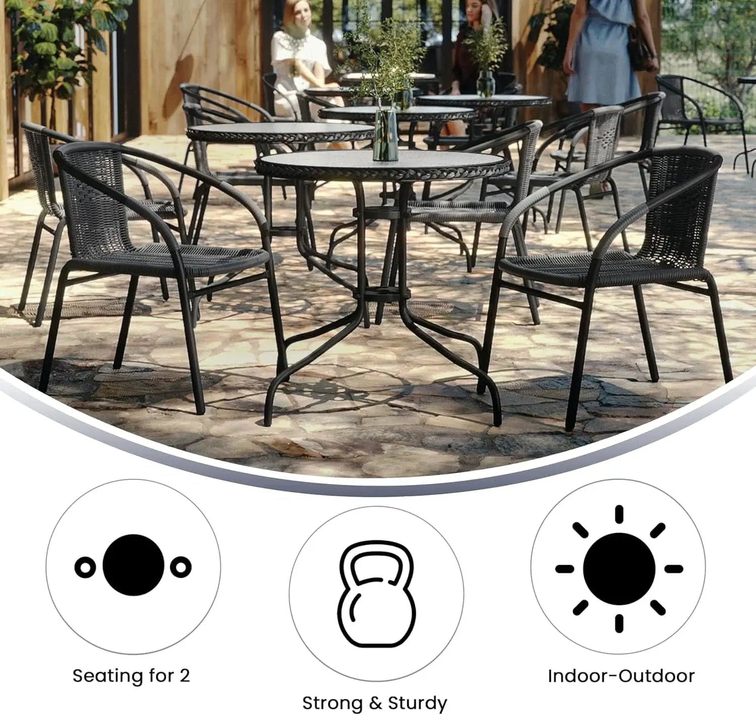 3-Piece Patio Dining Set With Round Glass Table And Stackable Rattan Chairs Gray from PriceLows™