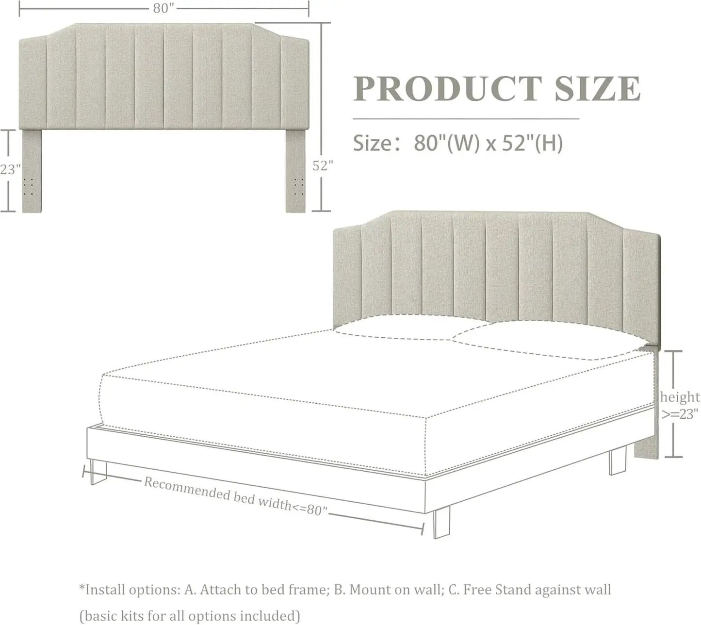 Linen Upholstered King Size Headboard with Easy Assembly from PriceLows™