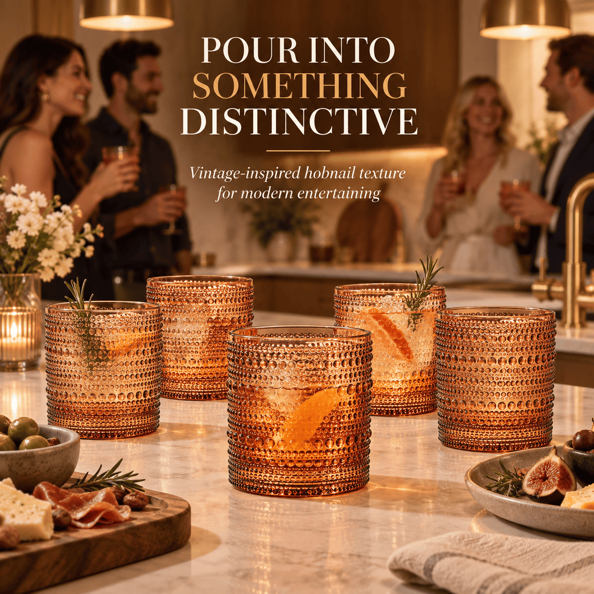 Tonal Hobnail Lowball Glassware | 12 oz | Set of 6 | Entertaining