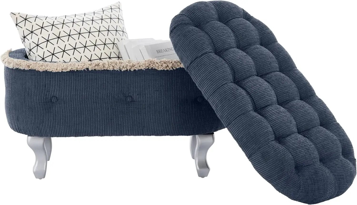 Blue 29.5 Inch Upholstered Storage Ottoman Cushion from PriceLows™
