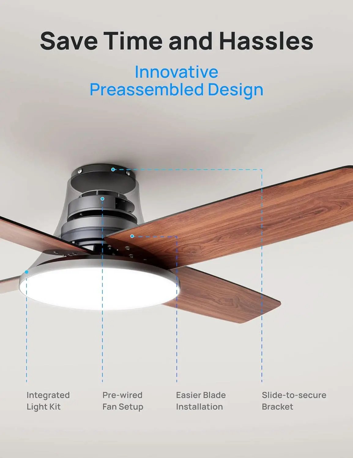 44 Inch Low Profile Black Ceiling Fan With Dimmable LED from PriceLows™