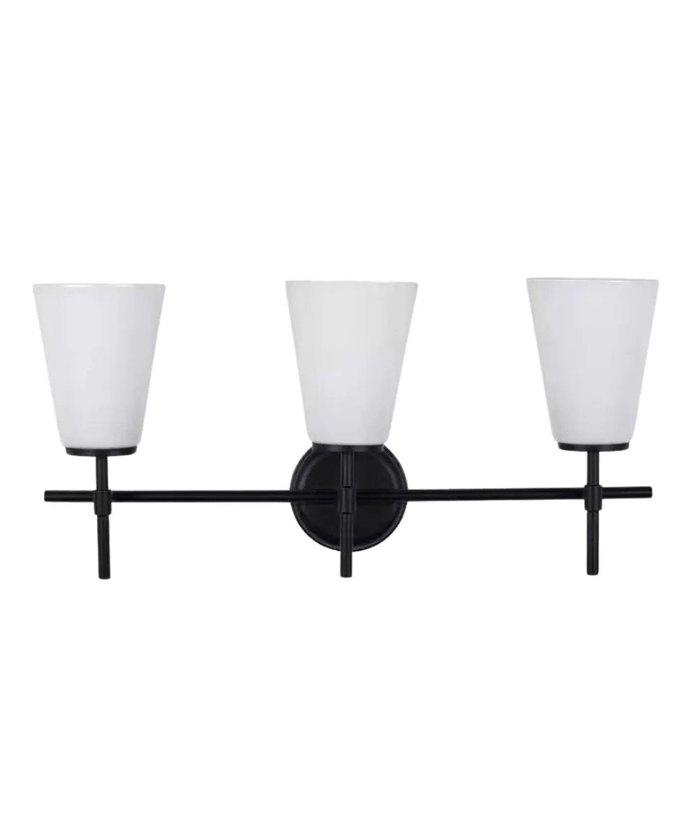 Vanity Light Fixture | 3 Light Black Finish | Opal Glass Shade | 24 Inch Wide