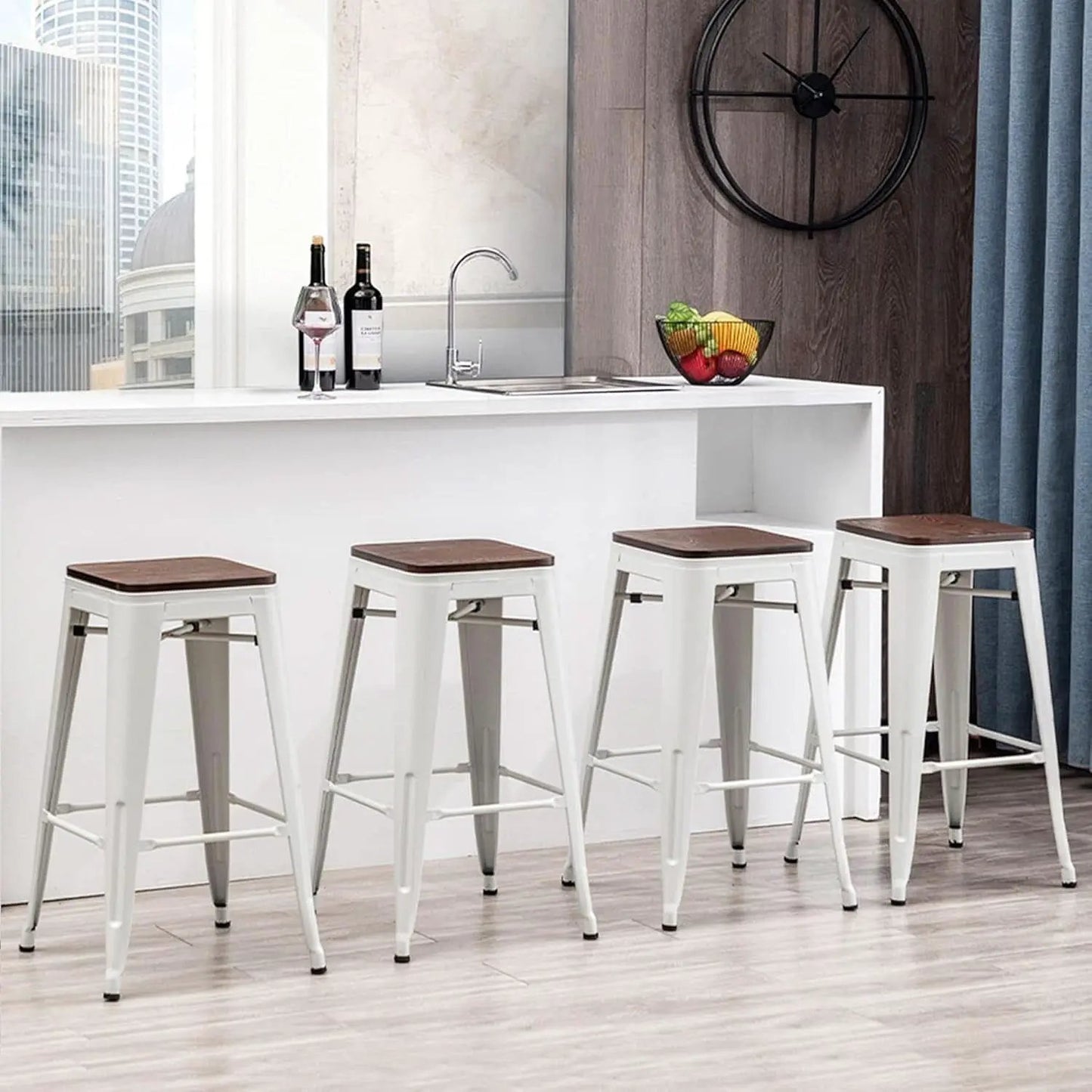 Metal Bar Stools Set of Four Backless Stackable Design from PriceLows™