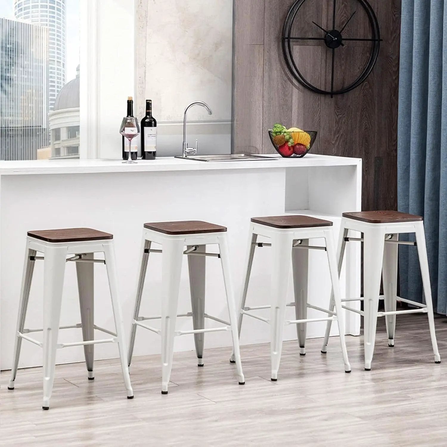 Metal Bar Stools Set of Four Backless Stackable Design from PriceLows™