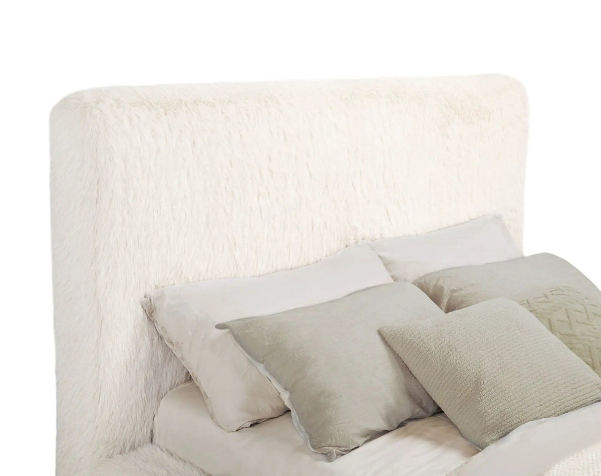 Rebecca Faux Fur Upholstered Queen Bed | 73.25 x 93.75 x 48.5 in | Engineered Wood & Plywood | Cream