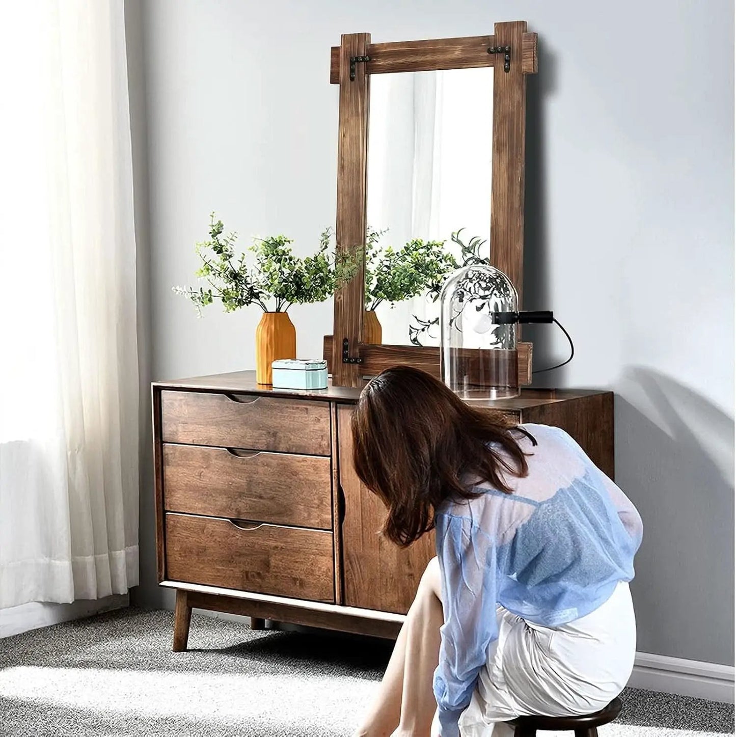 20x30 Rustic Wood Mirror For Bath With Black Metal Accents from PriceLows™