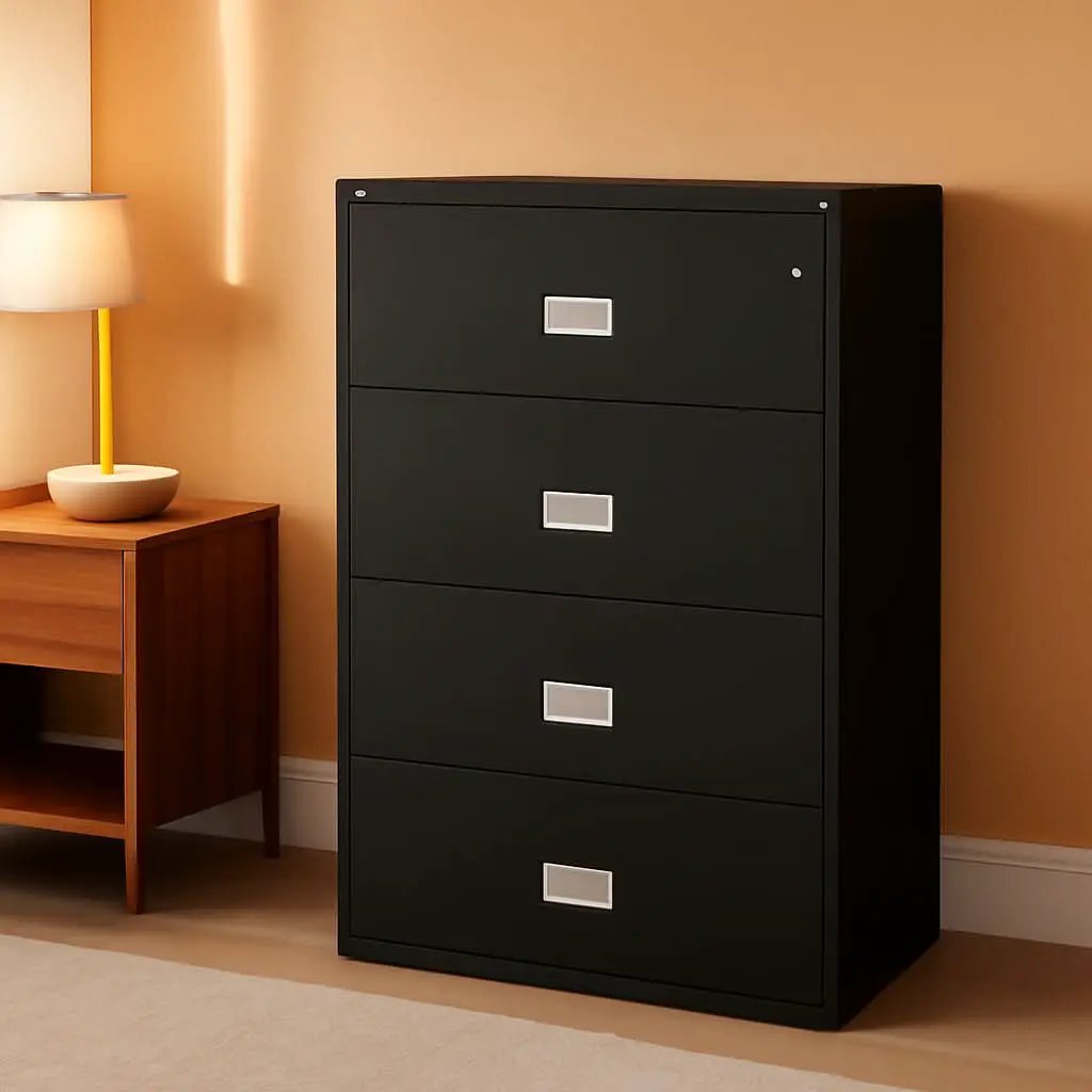 38 Inch Lateral 4 Drawer Fireproof File Cabinet With Key Lock Black from PriceLows™