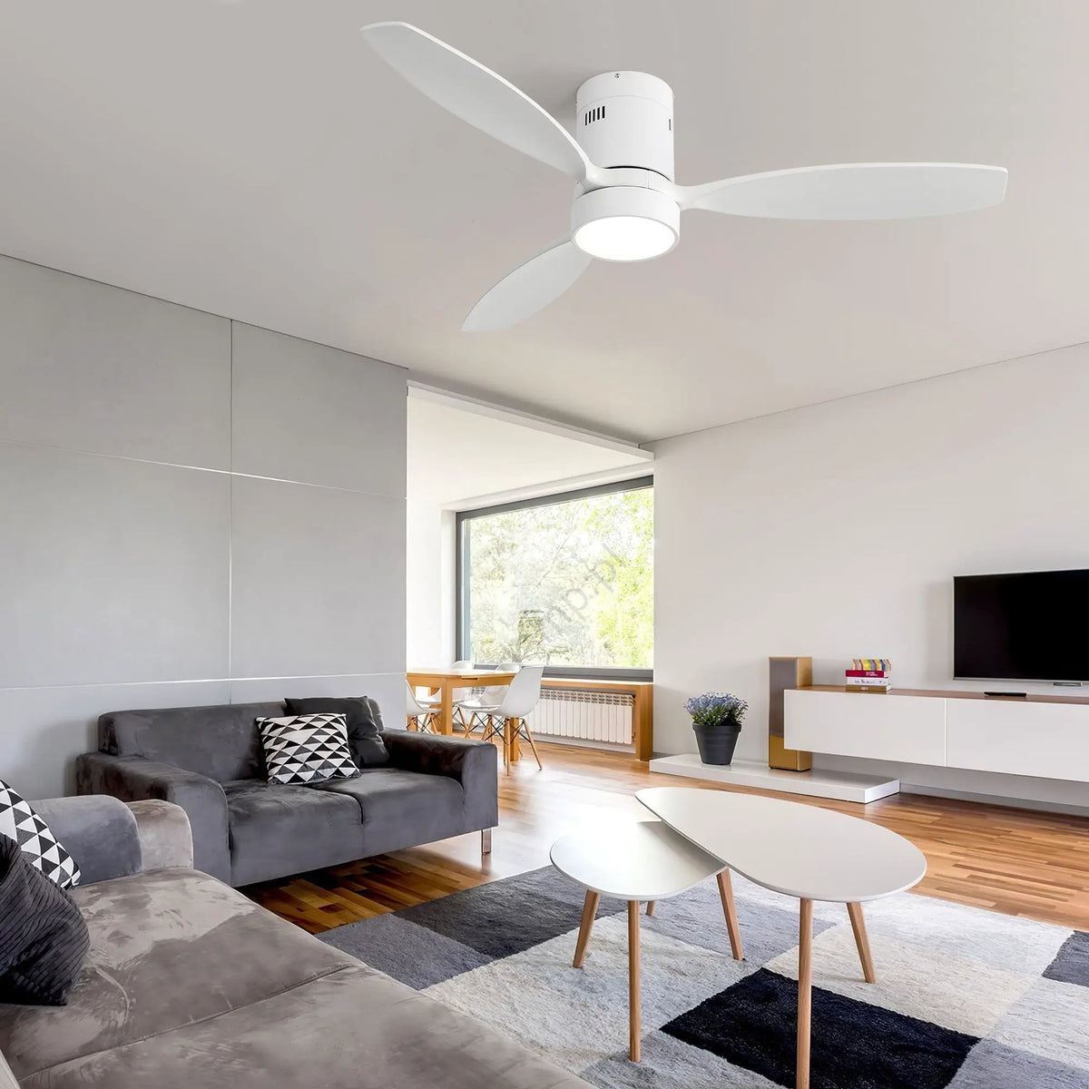 Ceiling Fan | 52 Inch Flush Mount | Reversible DC Motor | Remote LED Light