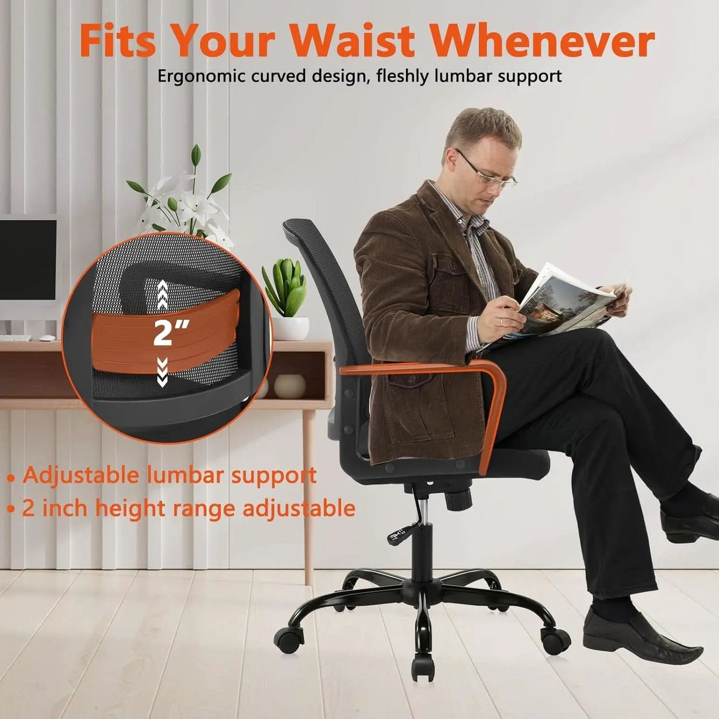 Ergonomic Black Mesh Office Chairs 4 Pack Lumbar Support from PriceLows™