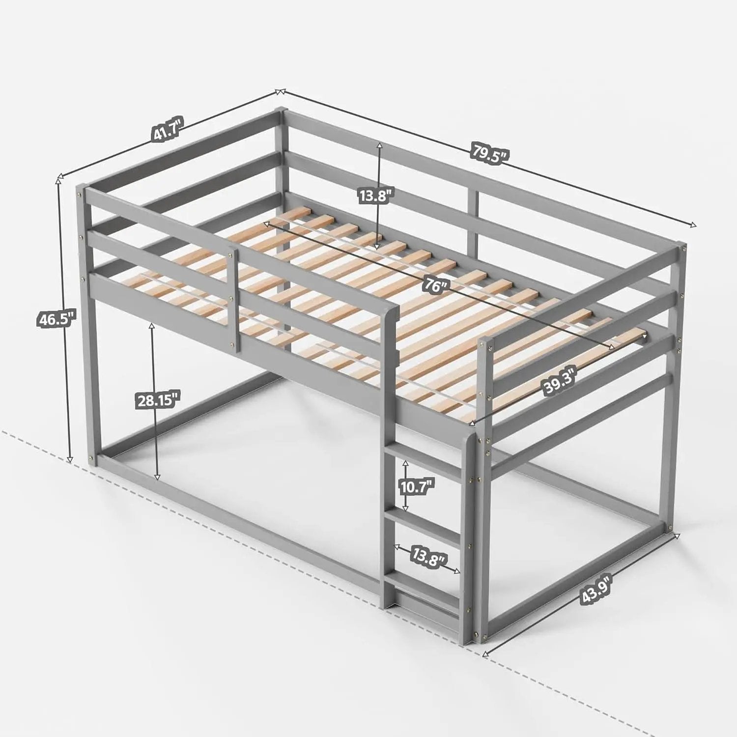 Grey Low Bunk Bed Twin Over Twin With Ladder For Kids Room from PriceLows™