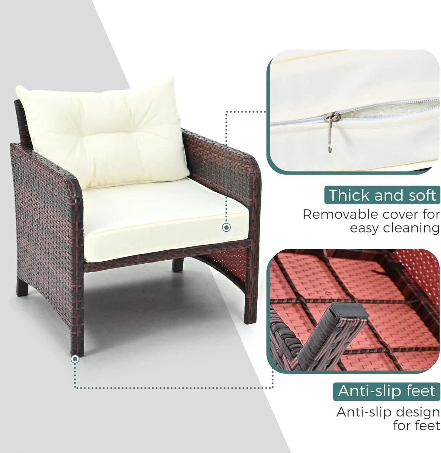5 Piece Beige Rattan Patio Furniture Set With Ottomans And Coffee Table from PriceLows™