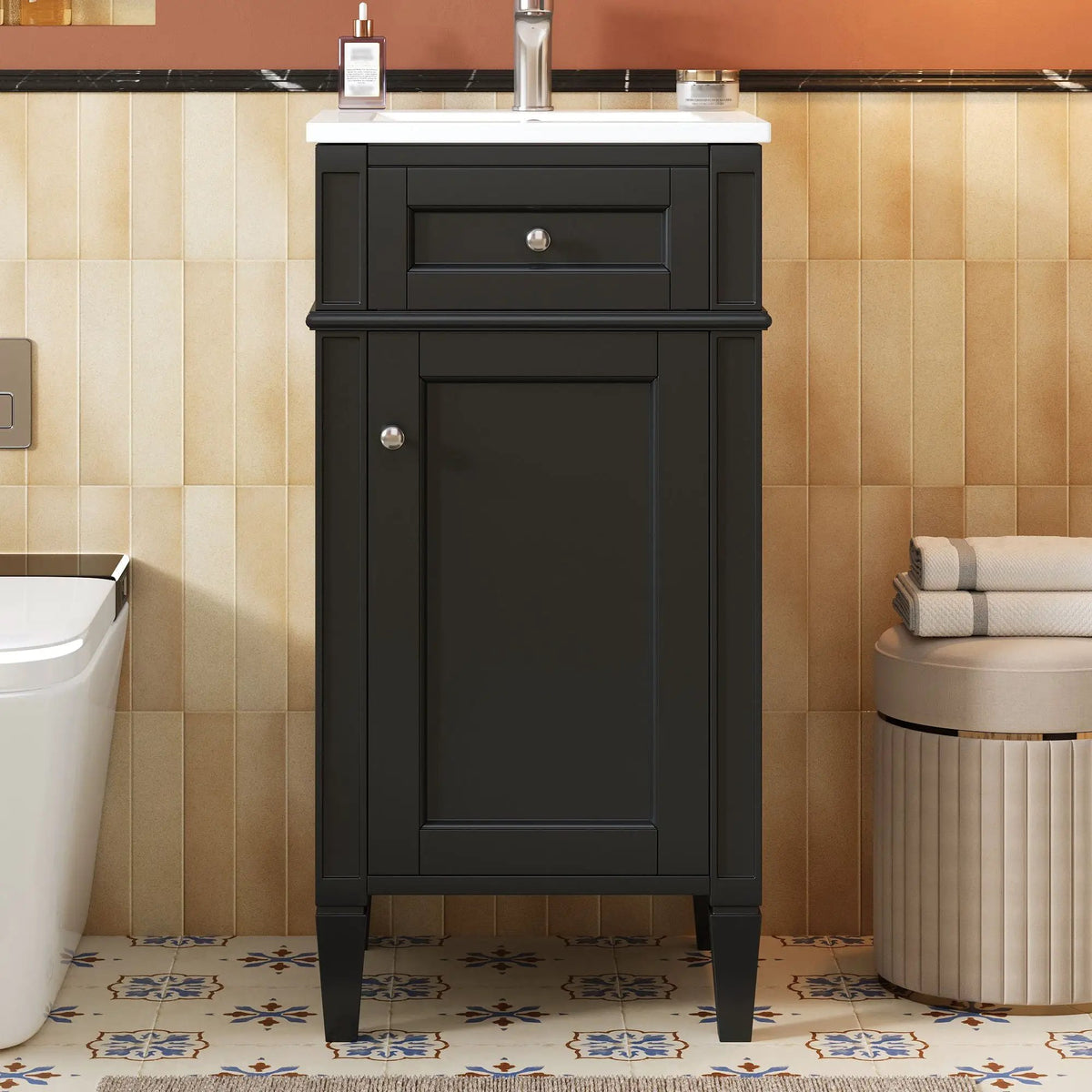 French Style Bathroom Vanity | Integrated Ceramic Sink | Fluted Panels | Solid Wood Legs
