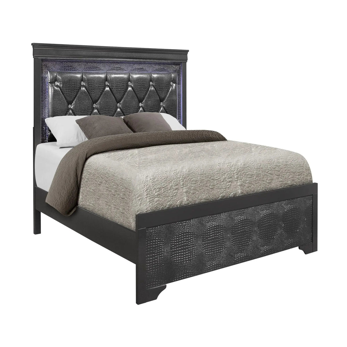 Shaker Bed With LED Lighting | Crystal Inspired Tufted Headboard | Padded Headboard | Ambient Lights