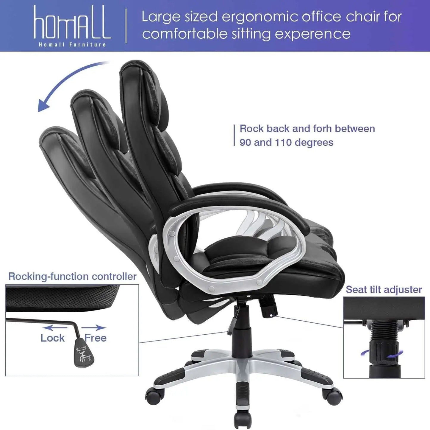 Black PU Leather Office Chair With Adjustable Height And Lumbar Support from PriceLows™