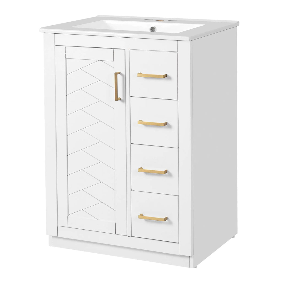 24 Inch Modern Bathroom Vanity | 1 Door 3 Drawers | Ceramic Sink | Compact Footprint