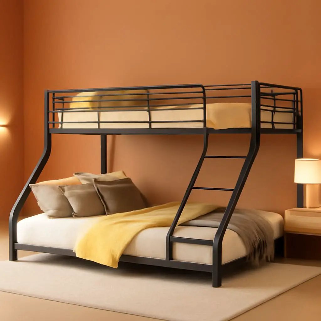 Heavy Duty Twin Over Queen Metal Bunk Bed In Black from PriceLows™