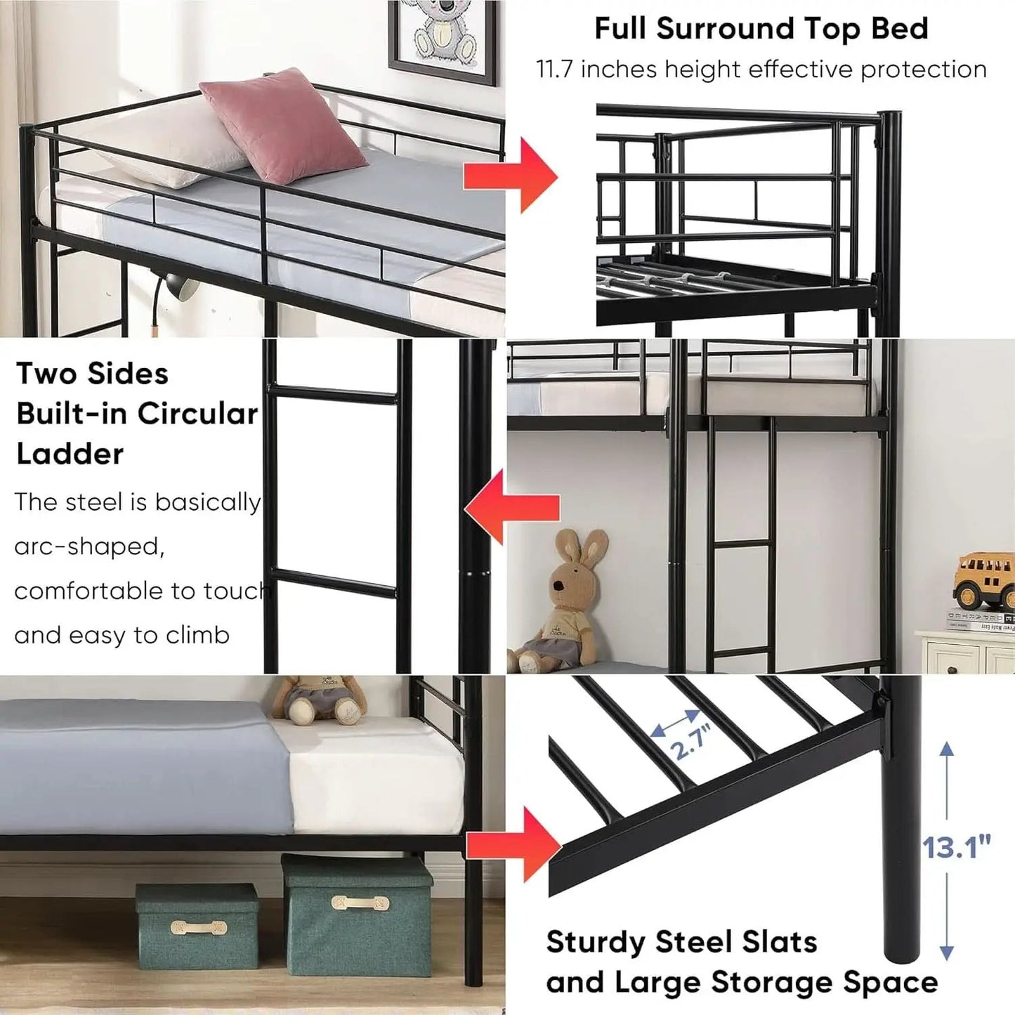 Metal Bunk Bed Twin Over Twin Heavy Duty With Ladders Black from PriceLows™