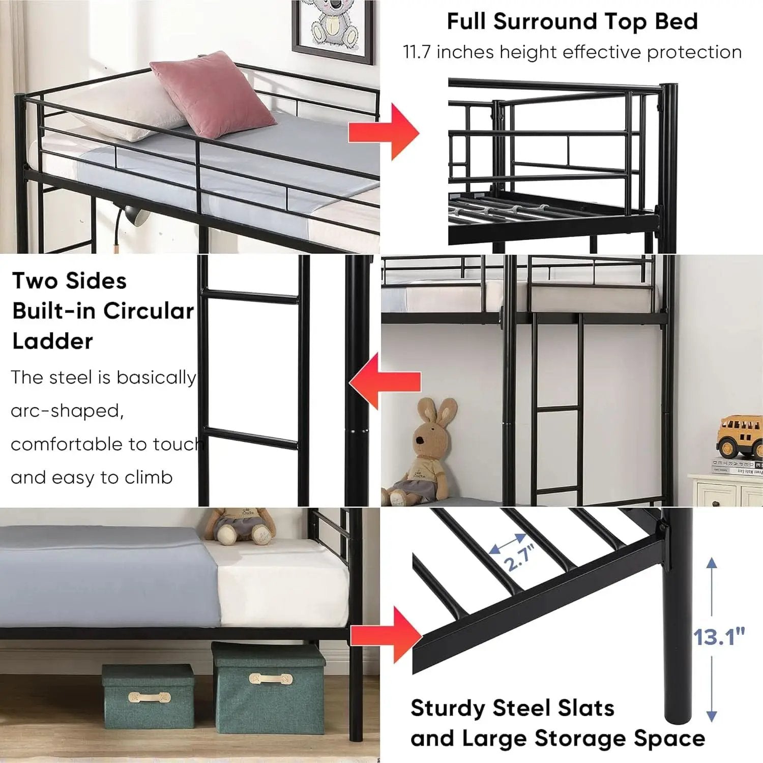 Metal Bunk Bed Twin Over Twin Heavy Duty With Ladders Black from PriceLows™