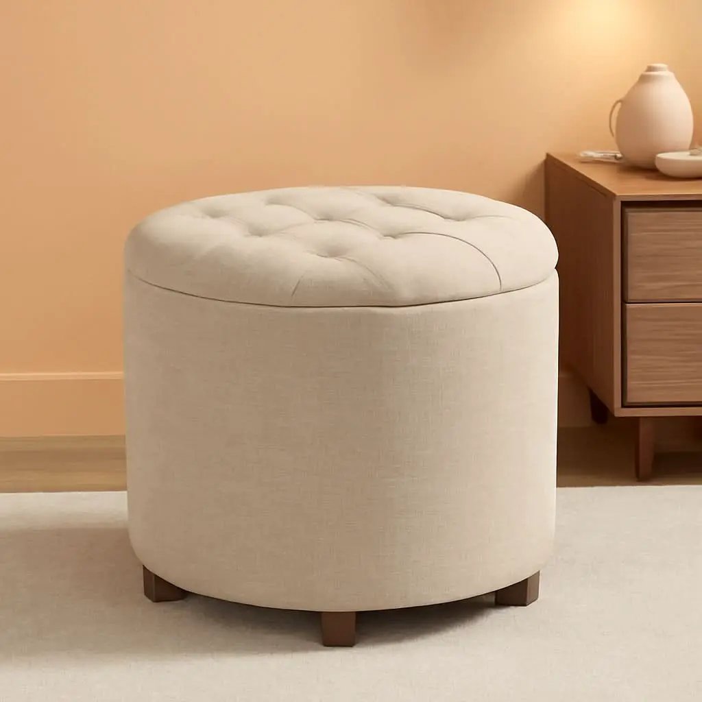 Linen Beige Round Storage Ottoman Living Space Bundle from PriceLows™